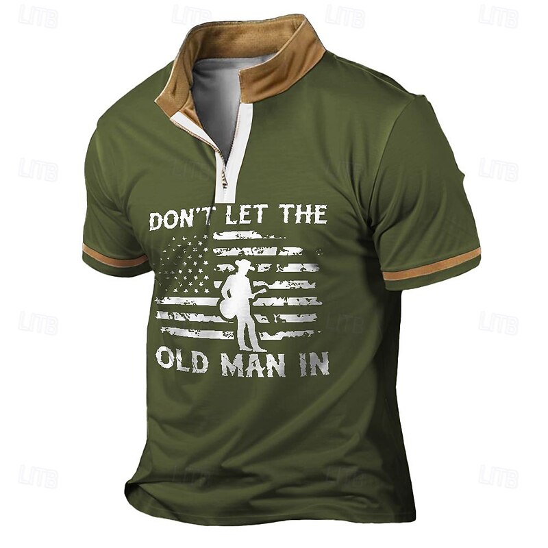 Men's Funny Zip Polo Shirts Golf Shirt Short Sleeve Polo Shirts Collared Shirts Vintage Casual Streetwear Festival Wear Party Outfits 3D Print Quarter Zip Polo Summer Black Navy Blue Brown4