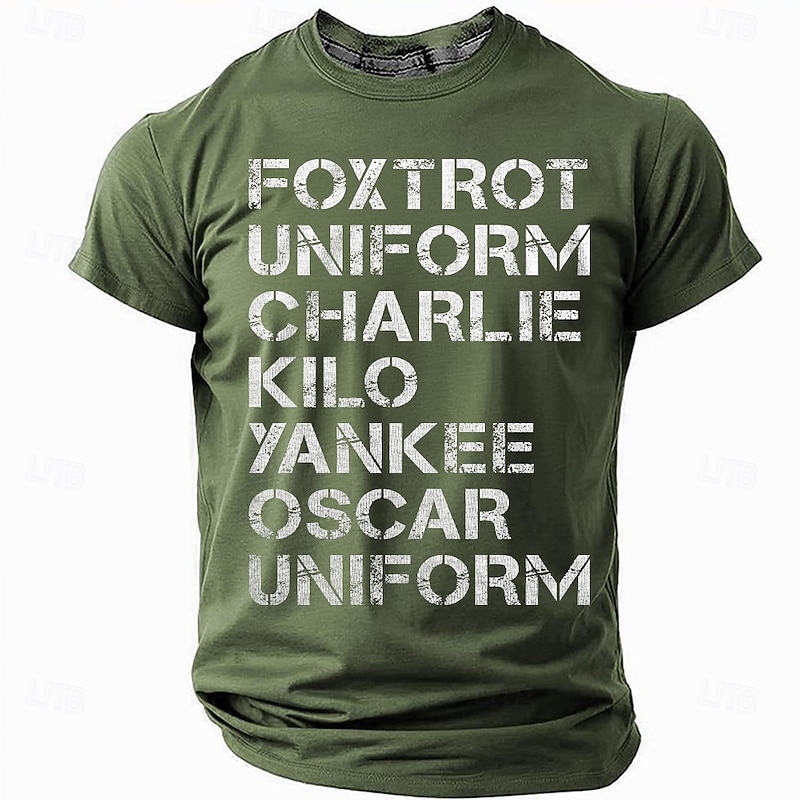 Men's Foxtrot Uniform Charlie Kilo Yankee Oscar Uniform Graphic T-Shirt | Funny NATO Phonetic Alphabet Wordplay Humor Short Sleeve Tee2