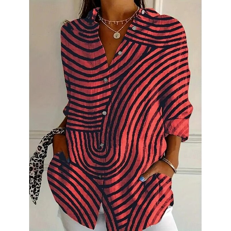 Women's Shirt Button Down Tunic Shirt Collar Long Sleeve Graphic Geometric Casual Regular Tops Work Daily s Print Red Blue Green Dark Gray Spring Fall Winter4