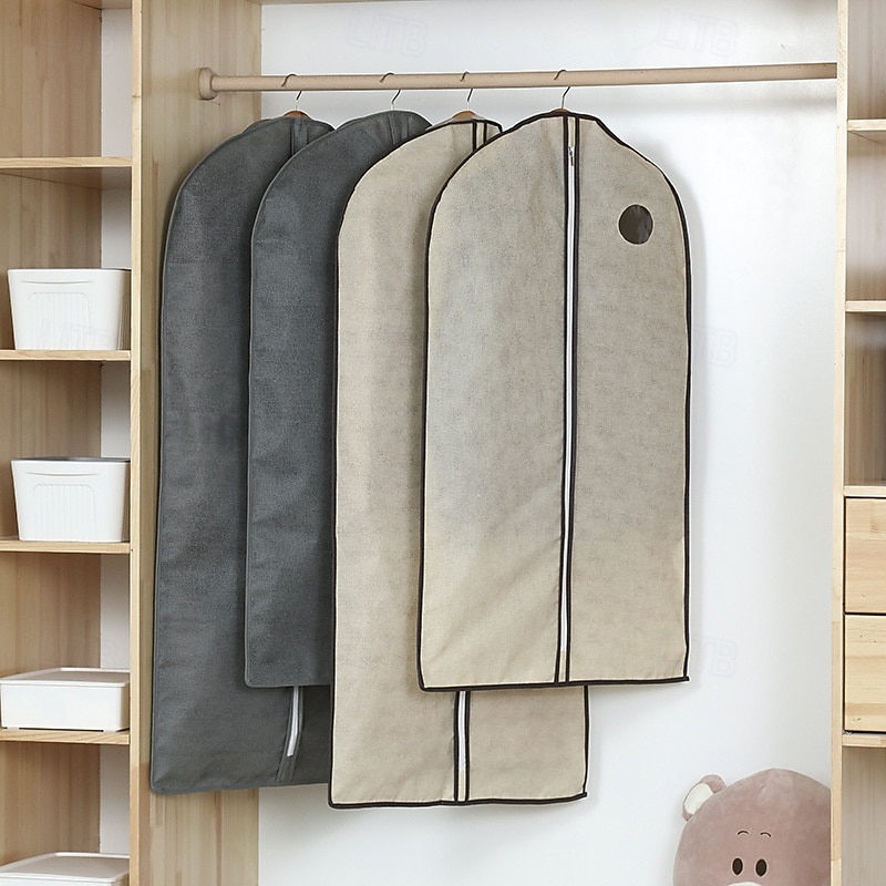 5pcs Garment Dust Cover, Linen Hanging Clothes Protector, Long Non-Woven Fabric Coat and Suit Storage Bag, Dustproof Cover for Jackets and Dresses2