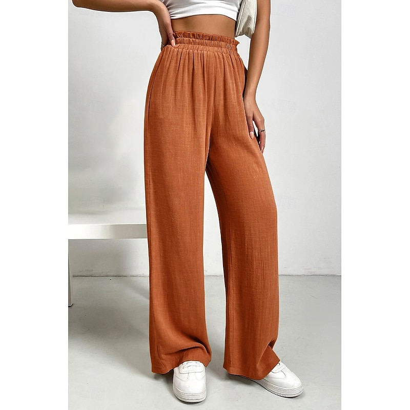 Women's Cotton Linen Pants Slacks Fashion Streetwear Full Length Natural Plain Elastic Waist Outdoor Comfortable Outdoor Weekend Apricot Black Orange Green Summer Regular Fit4