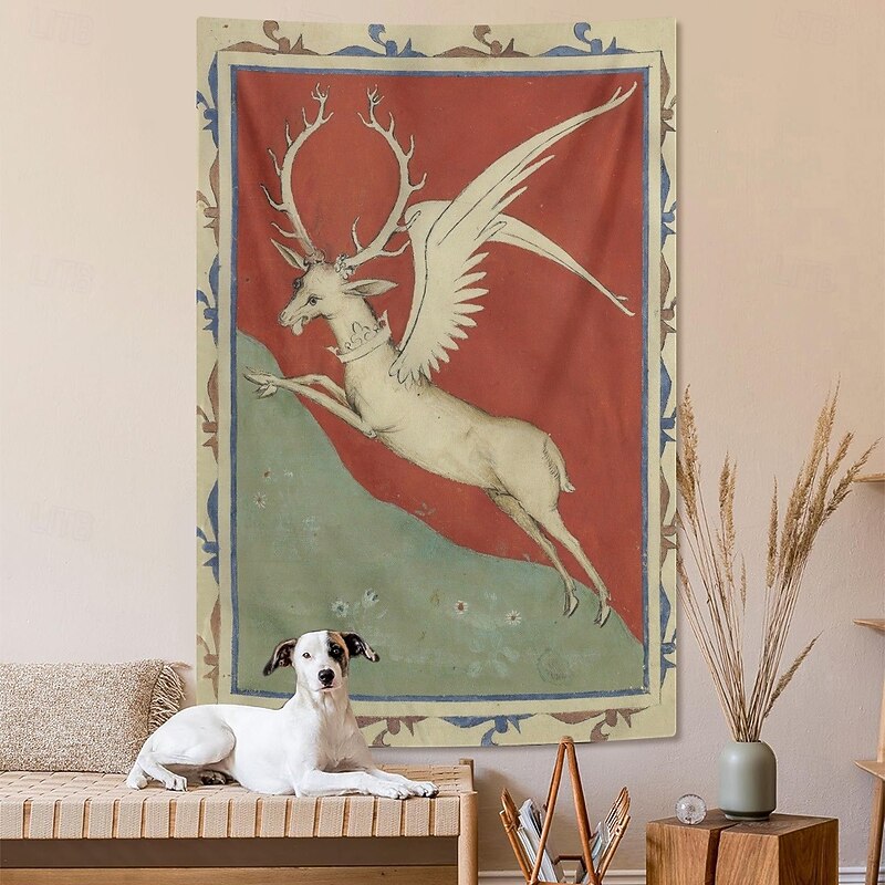 Medieval Tapestry Middle Age Tapestry Gothic Art Large Tapestry Mural Decor Photograph Backdrop Home Bedroom Living Room Decoration Cerf blanc ailé représentant le jeune Charles VI3