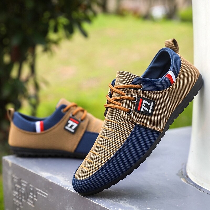 Men's Casual Two-Tone Knit Sneakers – Breathable Nylon Lace-Up Sports Shoes for Everyday Wear3