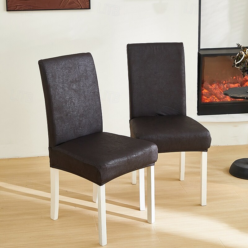 1/2/6pcs Elastic Dining Chair Covers And Anti Slip Waterproof Fashionable Dining Chair Covers Simple Artificial Leather Chair Covers Suitable for Home Decoration Hotel Restaurant And Banquet Living Ro