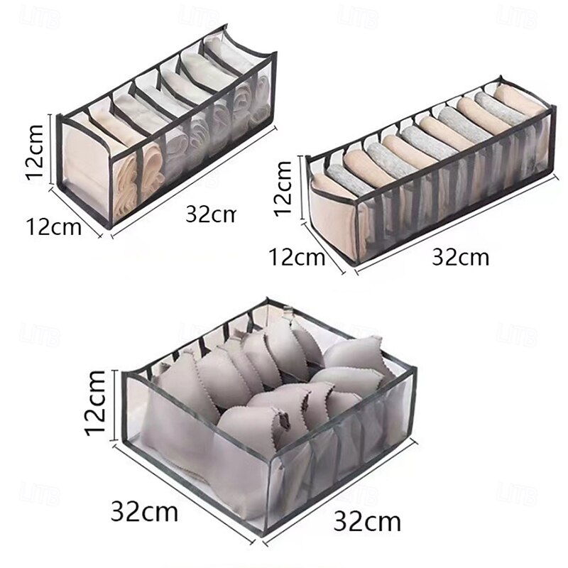 3 Pack Socks Underwear Drawer Organizer Storage, Foldable Fabric Closet Dividers for Bras, Panties, Ties, Lingerie, Wardrobe Storage Bins for Drawers and Shelves2