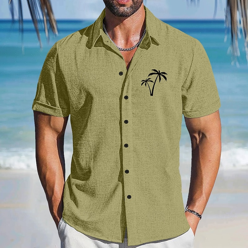 Men's Palm Tree Casual Shirt Summer Hawaiian Shirt Aloha Shirt Short Sleeve Hawaiian Resort Vacation Causal Casual Summer Spring Turndown Button Up Pink Blue Green Gray3