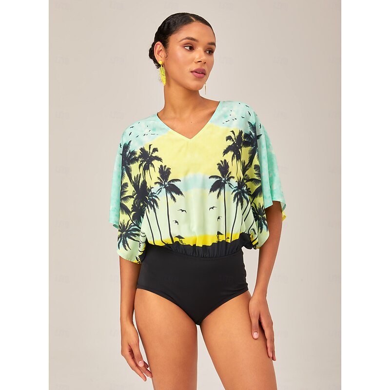 Gradient Palm Tree Print Casual Beach Bodysuit Vacation Style4