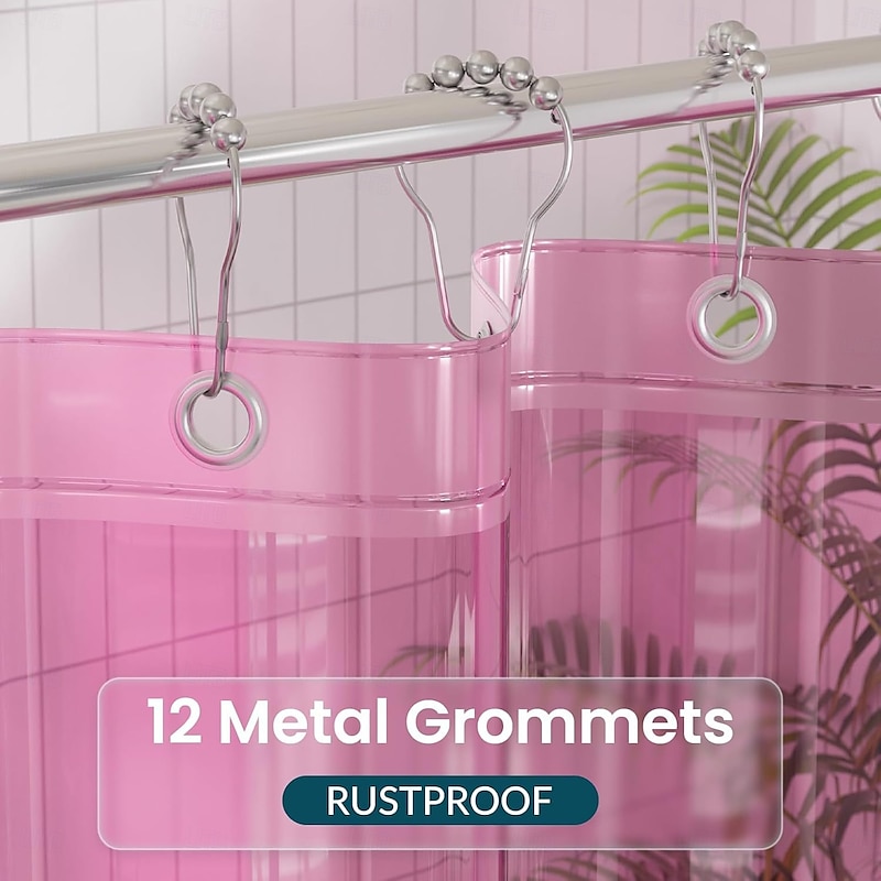 Shower Curtain Liner, Plastic Shower Liner PEVA 183cm*183cm 72x72" Lightweight Waterproof Shower Curtains for Bathroom with Magnets and Rustproof Grommets, Clear Pink3