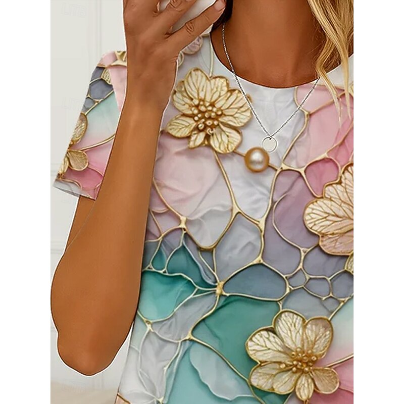 Women's T Shirt Floral Graphic Plants Casual Short Sleeve Round Neck Regular Tops Daily Print Light Green Summer Spring2