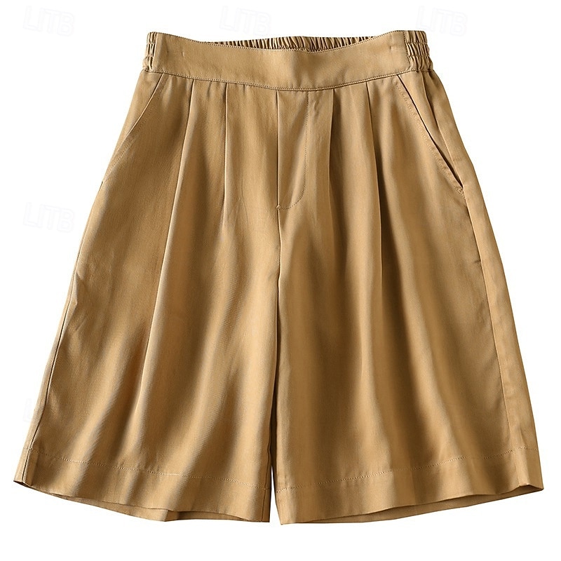 Women's Cotton Linen Pants Slacks Crop Fashion Streetwear Knee Length Natural Plain Pocket Elastic Waist Comfy Outdoor Comfortable Outdoor Vacation Street Black Army Green Khaki Summer Regular Fit2