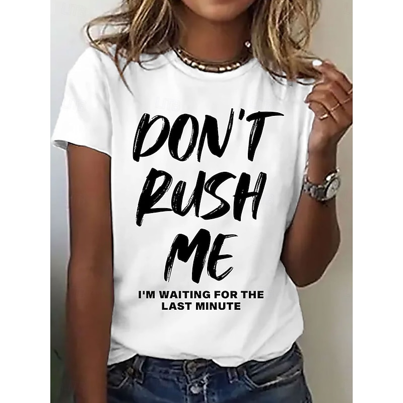 Women's T Shirt Graphic Letter Stylish Casual Short Sleeve Crew Neck Regular Tops Daily Weekend Print Black White Pink Blue Summer2