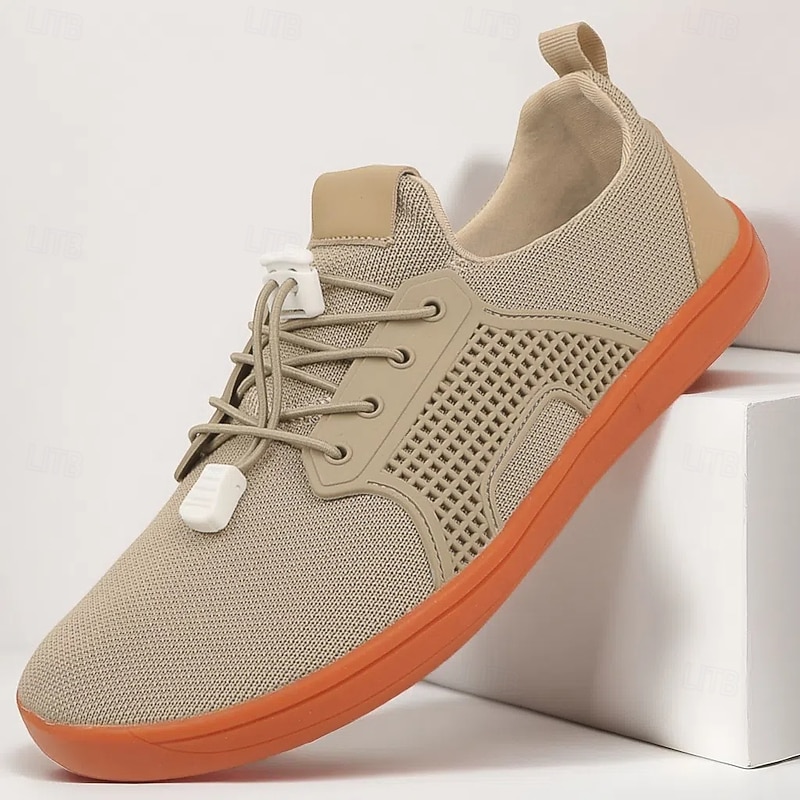 Men's Tan Knit Barefoot Sneakers – Flexible, Comfortable Design with Lace-Up Closure for Active & Casual Wear