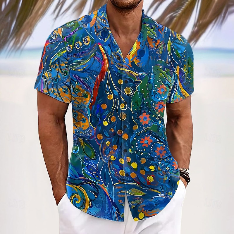 Men's Floral Print Flowers Shirt Summer Hawaiian Shirt Button Up Shirt Short Sleeve Hawaiian Resort Vacation Holiday Beach Wear Summer Spring Turndown 3D Print Collared Shirts Yellow Blue Orange