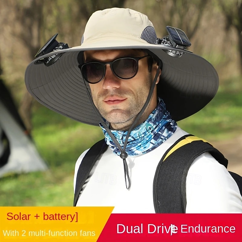 Outdoor Solar Multi-Fan Cap with Detachable Double Fans – Adjustable 3-Speed Wind Power & USB Charging Port
