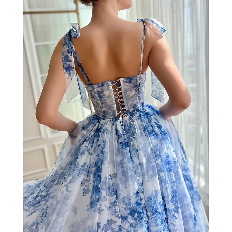 A-Line Prom Dresses Corset Dress Semi Formal Wedding Tea Length Midi Length Cocktail Dress Sleeveless Sweetheart Neck Dress with Floral Print Wedding Guest Dress2