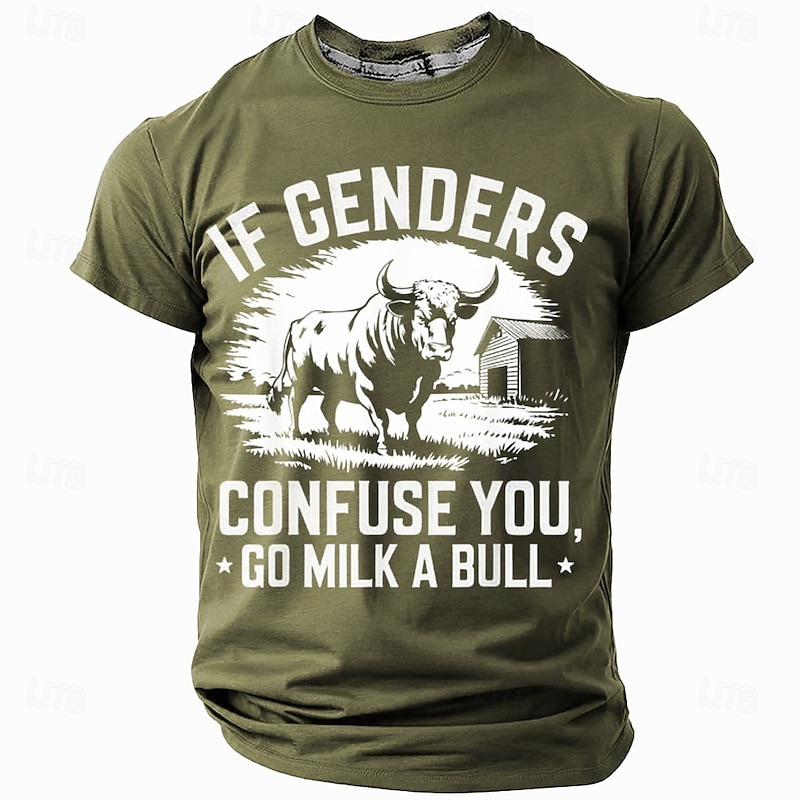Men's Graphic Short Sleeve T-Shirt: 'If Genders Confuse You, Go Milk A Bull' Humor Tee