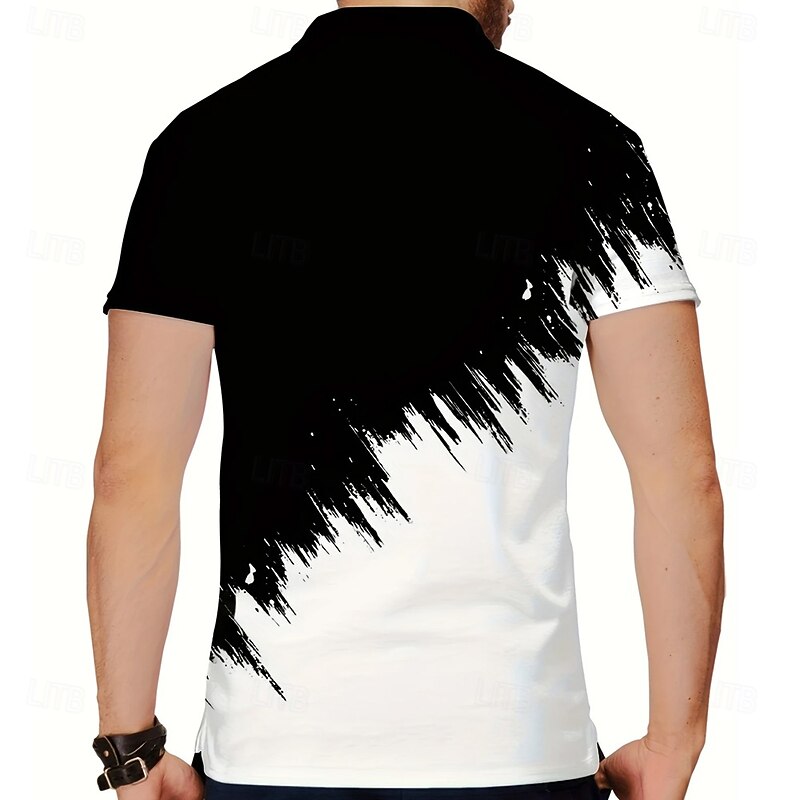 Men's Color Block Geometic Polo Short Sleeve Polo Shirts Collared Shirts Casual Outdoor Athleisure Daily Wear 3D Print Summer Black-white2