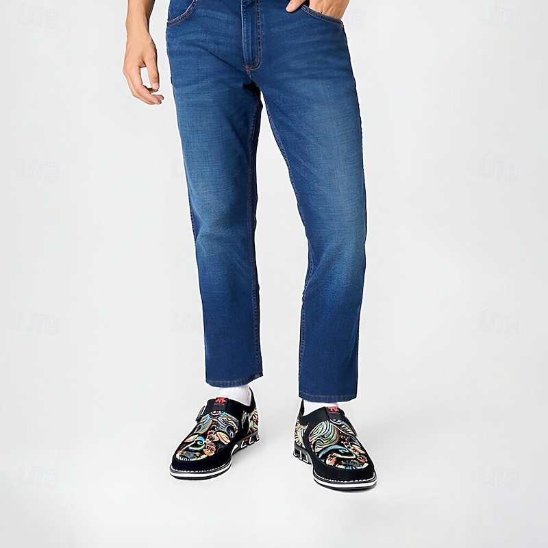 Men's Black and Multicolor Jacquard Slip-On Sneakers – Stylish Jacquard Fabric Shoes for Casual and Smart-Casual Events2