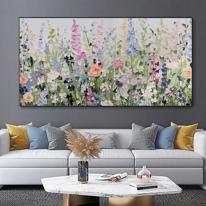 Handmade Oil Painting Canvas Wall Art Decoration Modern Abstract 3D Palette Knife Flowers for Living Room Bedroom Small Fresh Pastoral Style Home Decor Rolled Frameless Unstretched Painting3