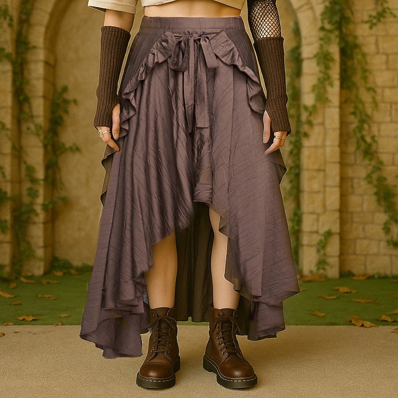 Retro Vintage Medieval Steampunk Skirt Pirate Ruffle Asymmetric Hem Fancy Dress Women's Pirate Fantasy Halloween Carnival Casual Daily Music Festival Ren Faire Adults' Skirt Spring & Summer