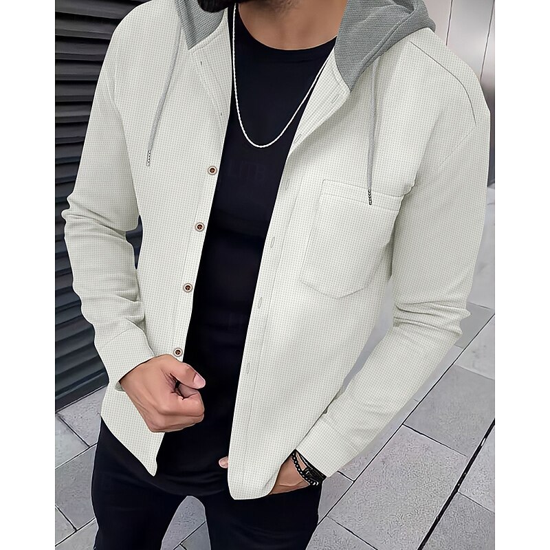 Men's Lightweight Jacket Summer Jacket Shirt Jacket Transition Jacket Vacation Daily Warm Pocket Spring &  Fall Color Block Fashion Classic Hooded Regular Black White Royal Blue Khaki Gray Jacket2