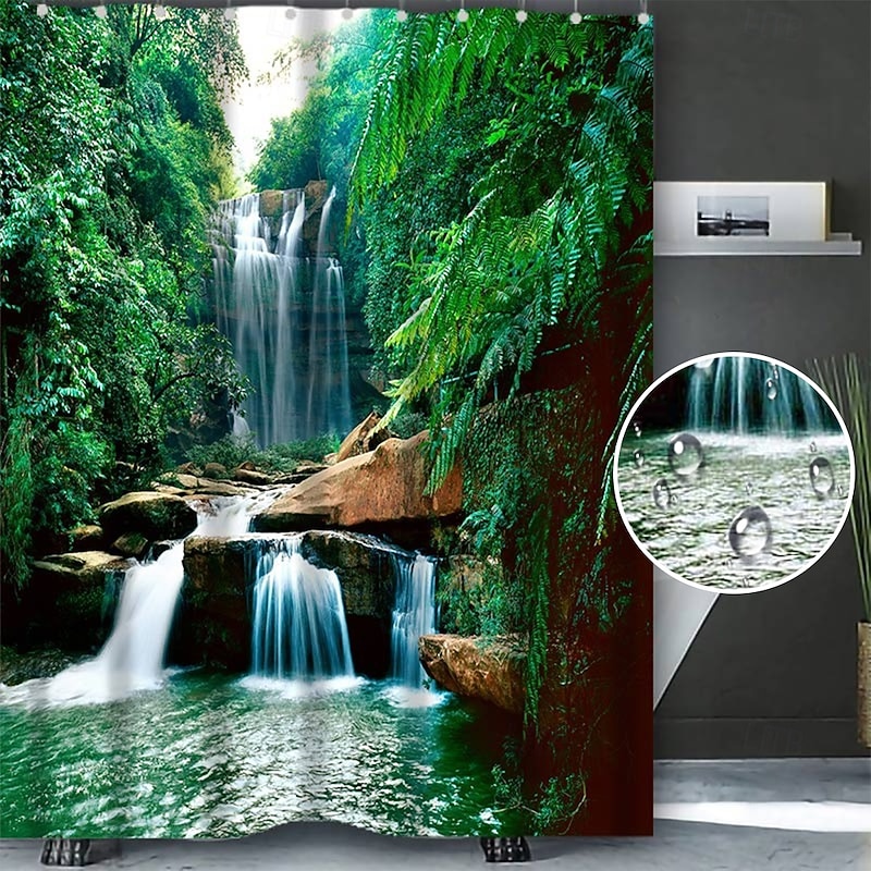 Shower Curtain with Hooks 180cm*180cm(70