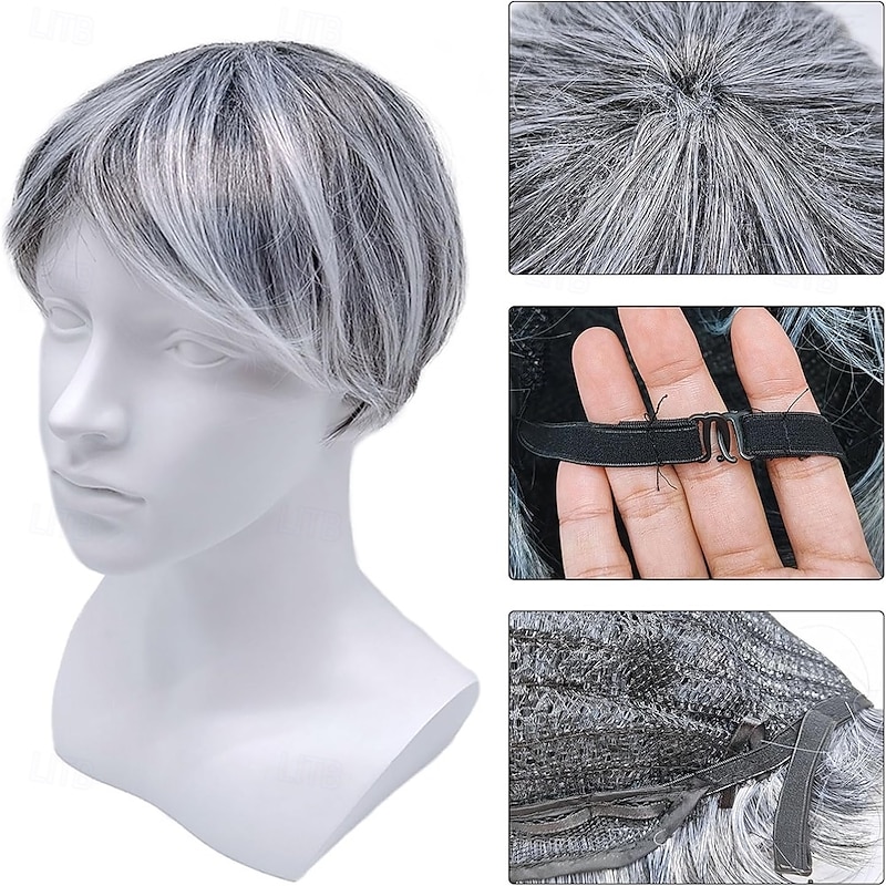 Short Fluffy Grey Wigs for Women Old Middle Age Women's Short Silver Wig Synthetic Short Curly Cosplay Hair Wig Grey Layered Messy Shaggy Synthetic Hair Wig for Women Old Lady2