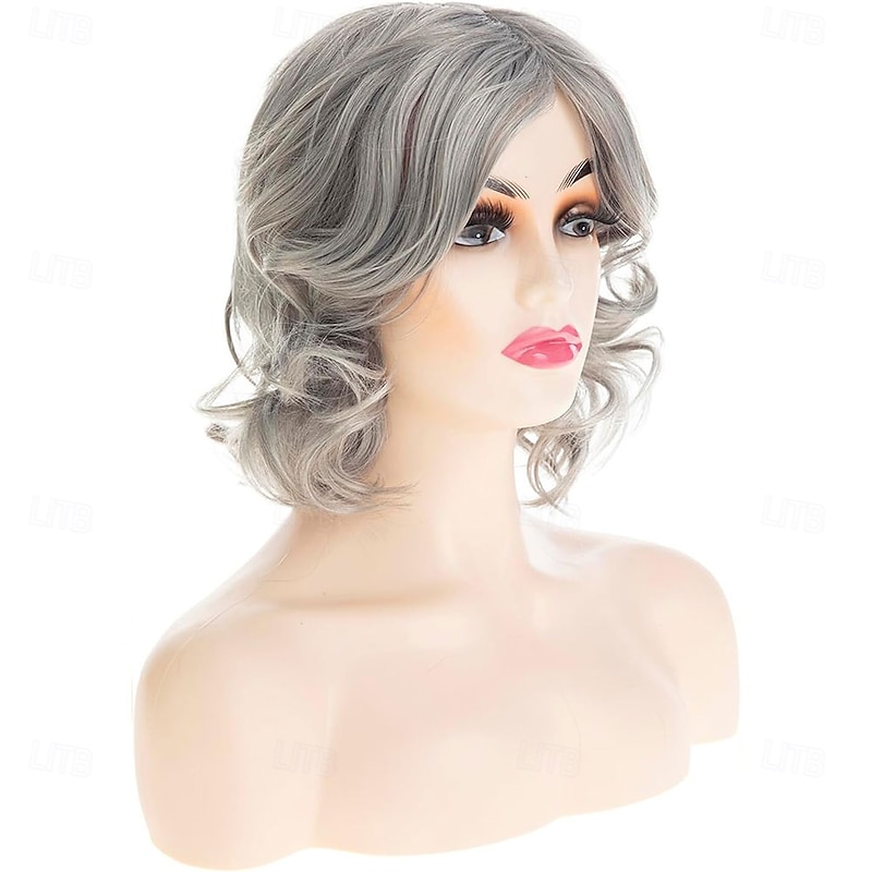 Short Grey Bob Wig for Women Shoudler Length Natural Wavy Heat Resistant Synthetic Daily Party3