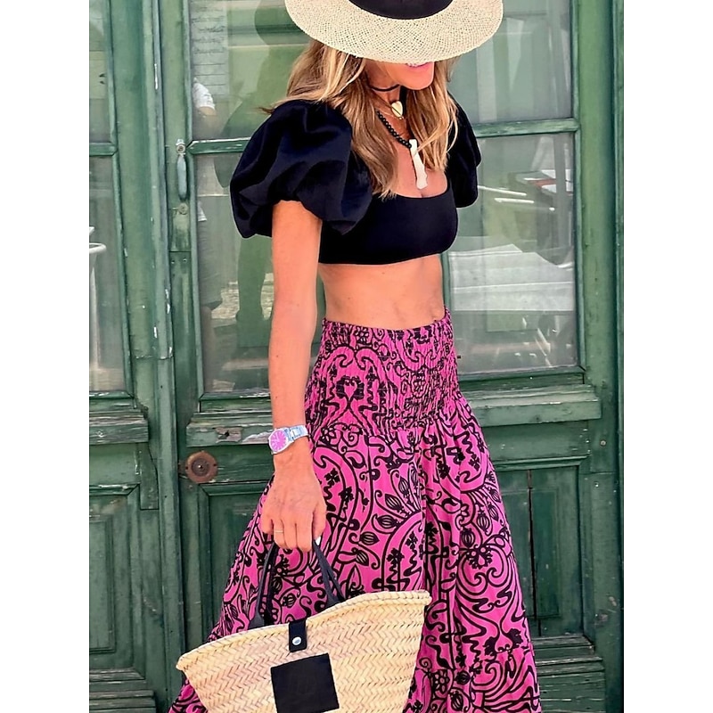Women's Skirt Maxi Skirt A Line Swing Bohemia Casual Maxi High Waist Skirts Floral Pocket Print Micro-elastic Street Daily Pink Fuchsia Summer Polyester Cotton Blend2