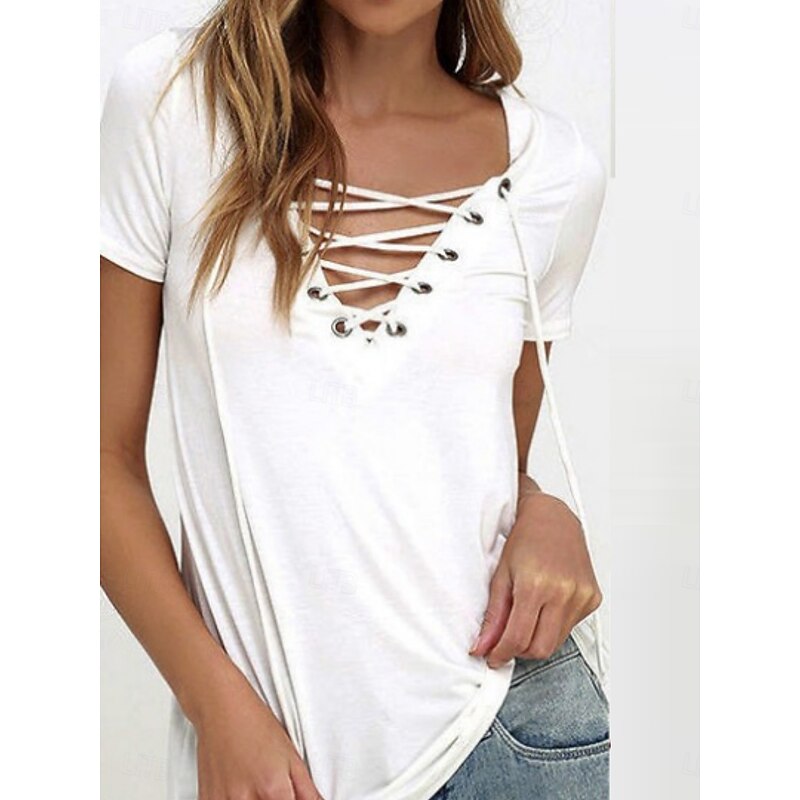 Women's T Shirt Solid Color Graphic Plain Fashion Stylish Modern Short Sleeve V Neck Regular Tops Daily Weekend White Pink Sky Blue Gray Summer Spring2