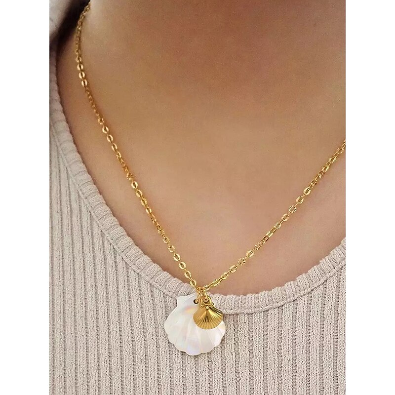 Women's Mother-of-Pearl Seashell Pendant Necklaces – Beach-Inspired Gold Chain Jewelry with Nautical Charms (Starfish, Turtle, Dolphin, Shell) for Summer Travel, Vacations & Gifts
