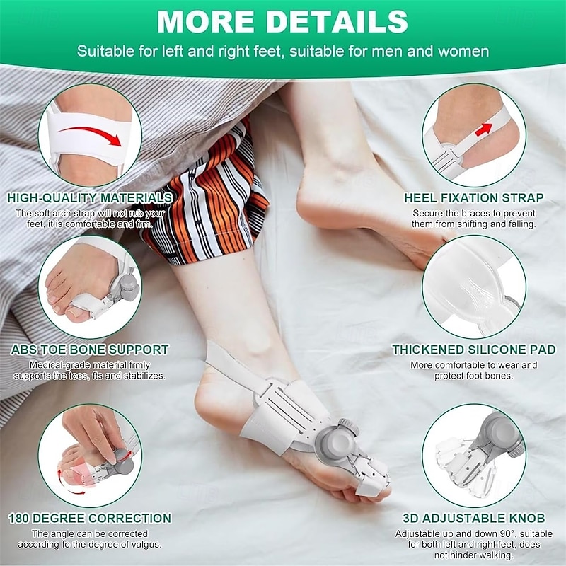 Bunion Corrector for Women Big Toe, 2PCS Bunion Corrector, Adjustable with Non-Slip Big Toe Separator for Right and Left Foot Correction(White)3