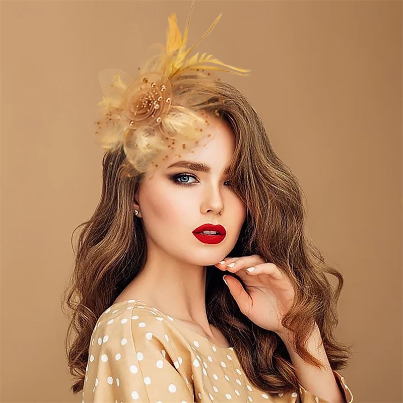 Women's Feather Mesh Flower Fascinator Hats for Women Wedding Tea Party Kentucky Derby Church with Headband and Clip2