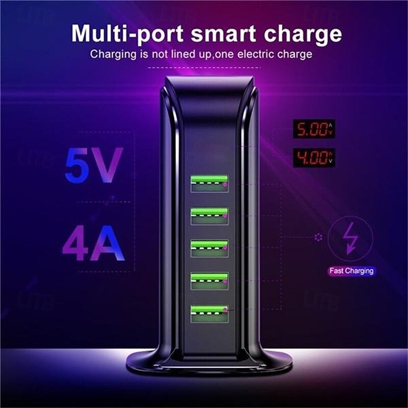 5ports Multi-USB Charging Station Hub Base Smart Digital Display Charger3