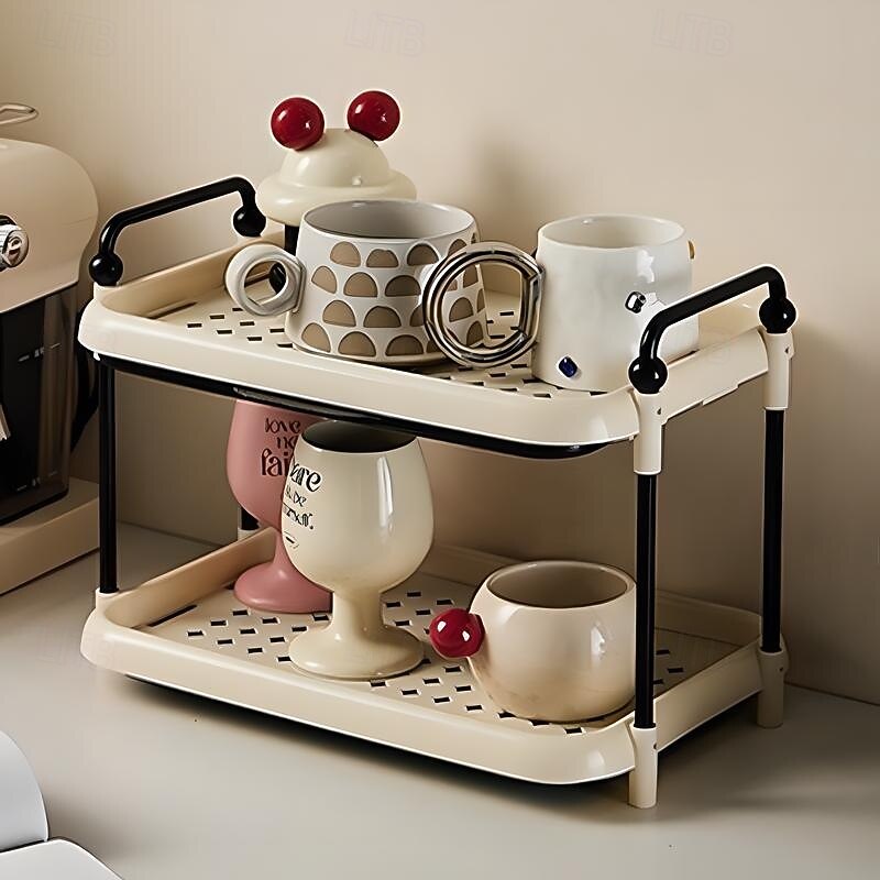 Coffee Bar Organizer, Mug Holder for Counter Top, Bathroom Counter Organizer with Pull Out Draining Tray, Mug Organizer Rack with Handle2