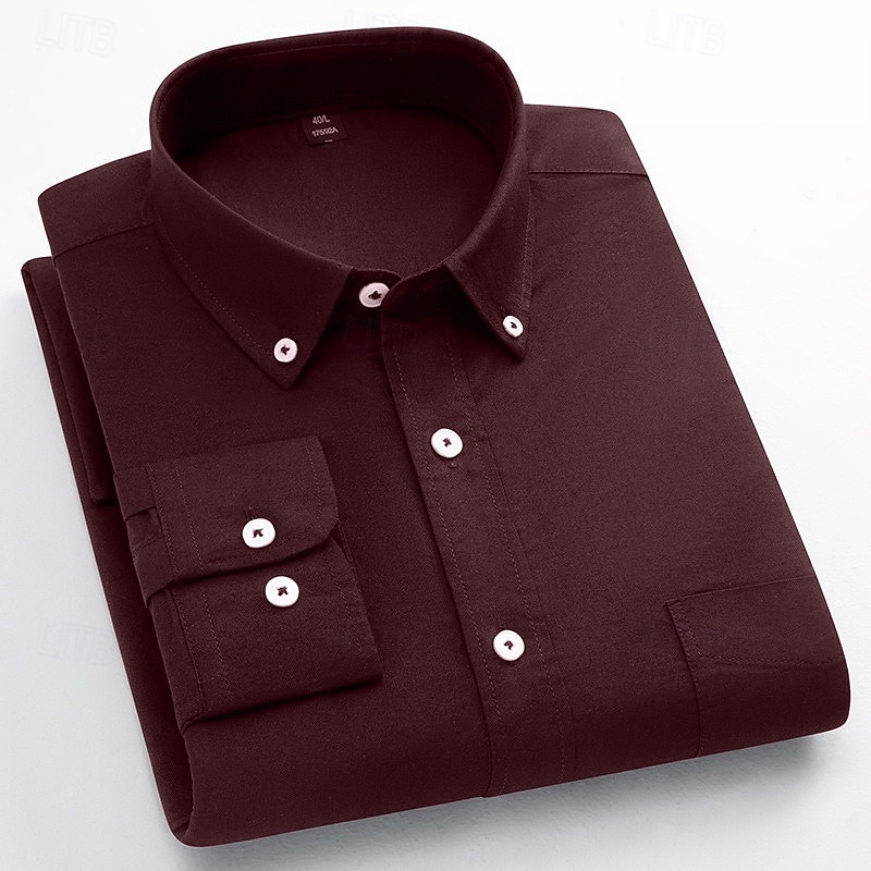 Men's Dress Shirt Oxford Shirt Solid Color Formal Black White Wine Orange Long Sleeve Shirt Collar Spring, Fall, Winter, Summer Clothing Apparel Buttons3