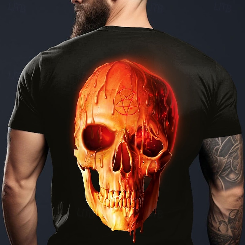 VINCENT HIE Wax Skull 3D Men's Skull T Shirt Short Sleeve T shirt 3D Print Crew Neck Shirt Exaggerated Designer Party Street Casual Black Summer Spring All Seasons Clothing Apparel S M L XL XXL XXXL 4
