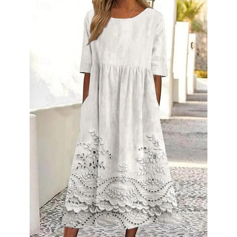 Women's Midi Dress Casual Dress Skater Dress Summer Dress Fashion Modern Daily Weekend Regular Fit Floral Half Sleeve V Neck White Pink Blue Summer