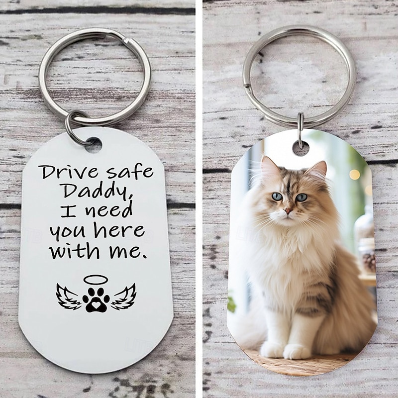 Personalized Pet Photo Keychain Custom Cat Key Ring Memorial Gift for Pet Lovers, Mom Dad Birthday Christmas Valentine's Day Keepsake