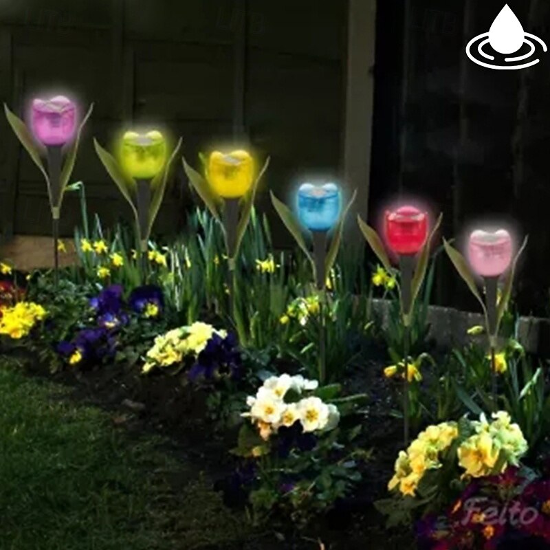 Garden Tulip Flower Shape Led Solar Powered Waterproof Tube Lawn Lights Decoration For Yard Outdoor Party Supplies