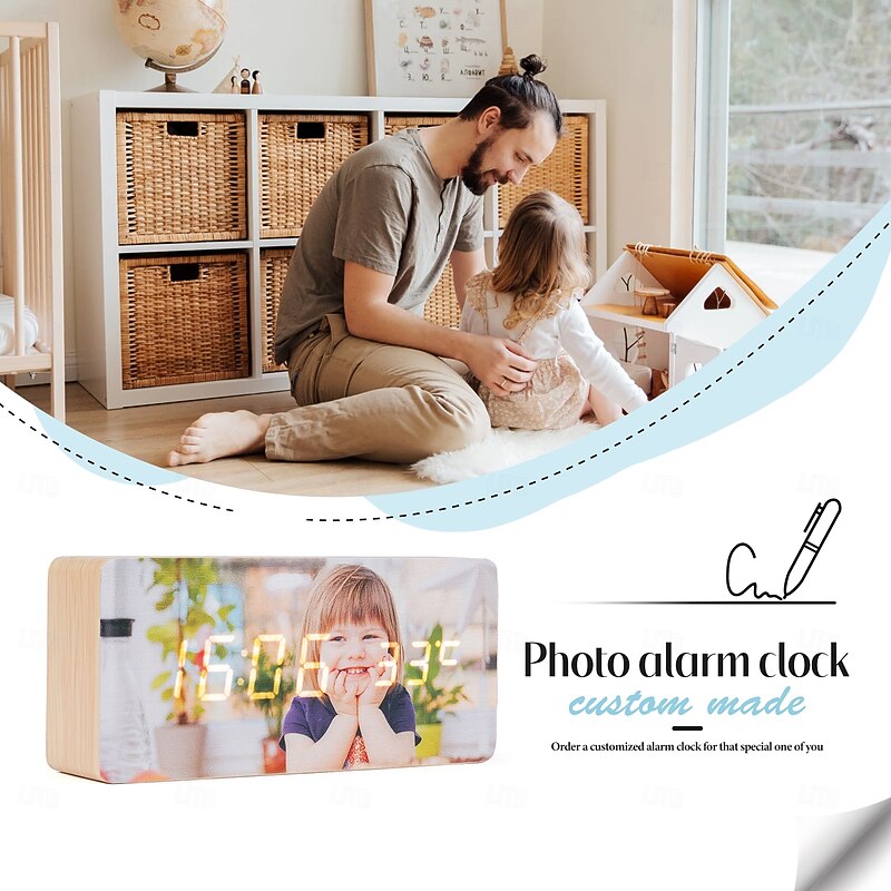 Personalized Photo Wooden Alarm Clock Custom Best Gift for Mom, Smart Digital Clock with Picture, Stylish Home Decor, Ideal Valentine's Day, Birthday, Anniversary Gift for Lover, Family, or Friends3