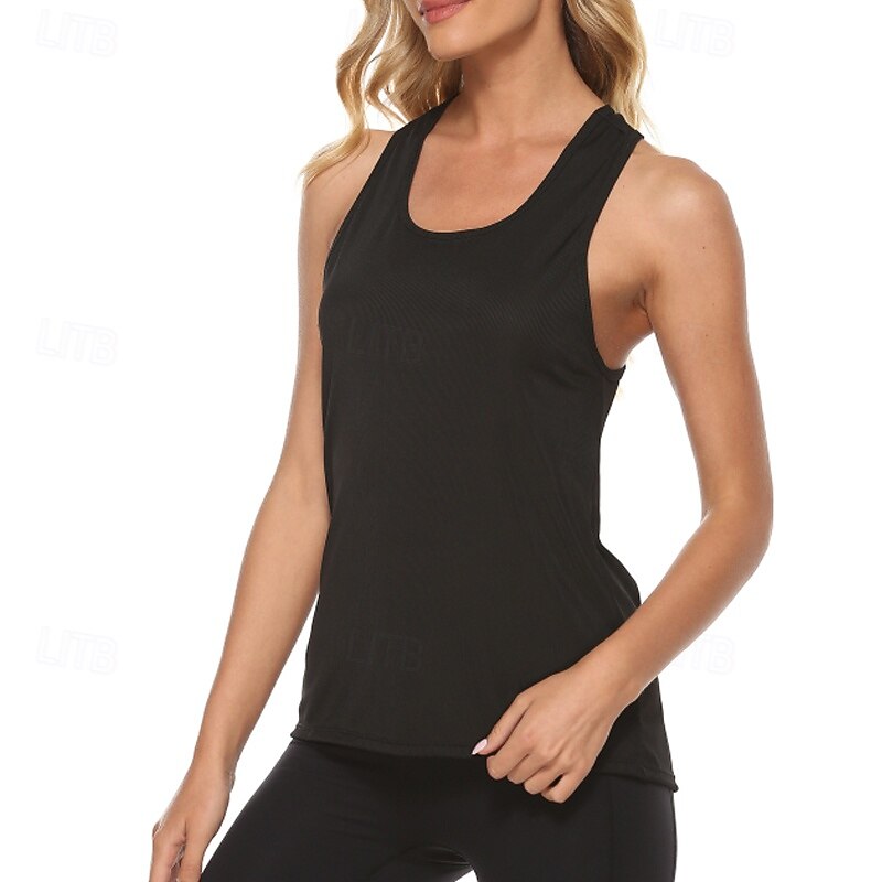 Women's Solid Colored Workout Tank Top Sport Shirt Sports Tank Top Tank Top Sleeveless Tennis Golf Pickleball Crew Neck Crisscross Back Black Pink Burgundy Tennis Clothing4