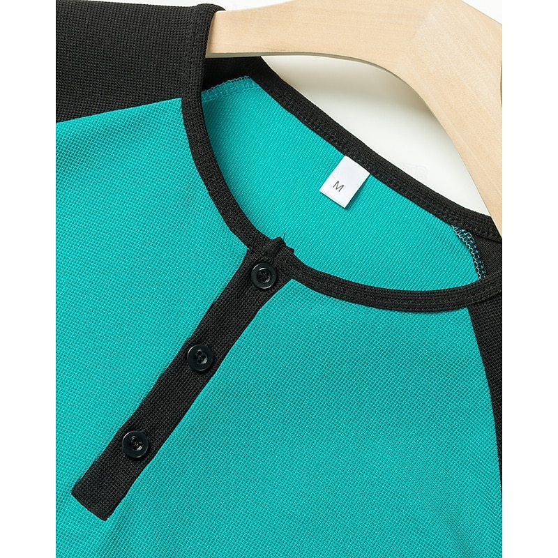 Men's Golf Shirt Golf Polos Shirts Work Casual Henley Short Sleeve Basic Modern Color Block Patchwork Buttons Summer Regular Fit Dark Red Orange Green Military Green Grey Golf Shirt2