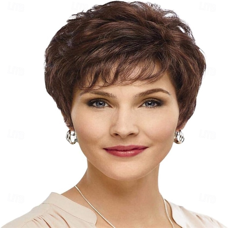 Short Brown Wigs for Women Blend with Healthy Memory Fiber Pixie Cut WigNatural Daily Use Hair