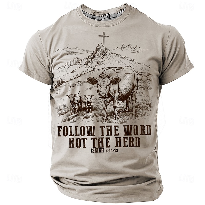 Men's Christian T Shirt Short Sleeve T shirt 3D Print Crew Neck Shirt Fashion Daily Casual Street Casual Daily Light Blue Green Khaki Summer Spring All Seasons Clothing Apparel S M L XL XXL XXXL