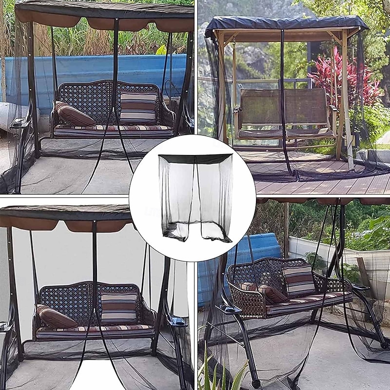 Outdoor Swing Chair Mosquito Net, Polyester Mesh Screen with Zipper Opening and Roof Waterproof Top Cloth, Patio Mesh Mosquito Netting4