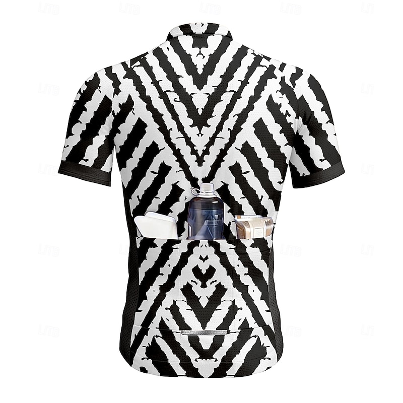 Men's Cycling Jersey Graphic Geometric Short Sleeve Bike Tee Tshirt Jersey Top with 3 Rear Pockets UV Resistant Quick Dry Front Zipper Reflective Strips Sports Black Clothing Apparel2