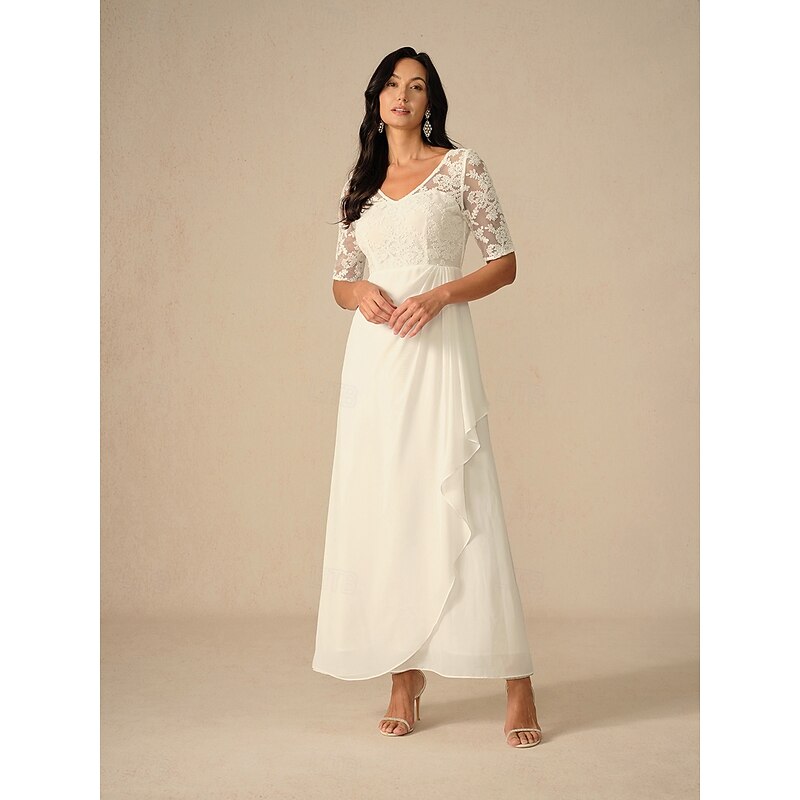Women's Maxi Dress White Dress Chiffon Dress Elegant Wedding Engagement Regular Fit Plain Short Sleeve V Neck White Summer Spring Fall Winter4