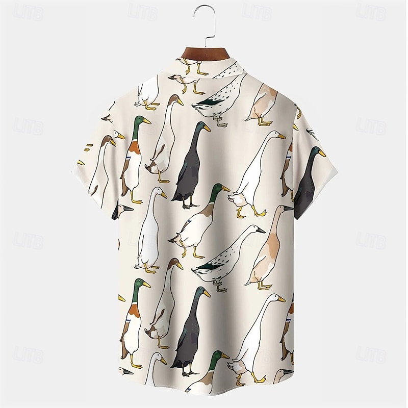 Men's Animal Funny Goose Shirt Summer Hawaiian Shirt Button Up Shirt Short Sleeve Hawaiian Vacation Holiday Beach Wear Summer Spring Turndown 3D Print Collared Shirts Front One Pocket Khaki2