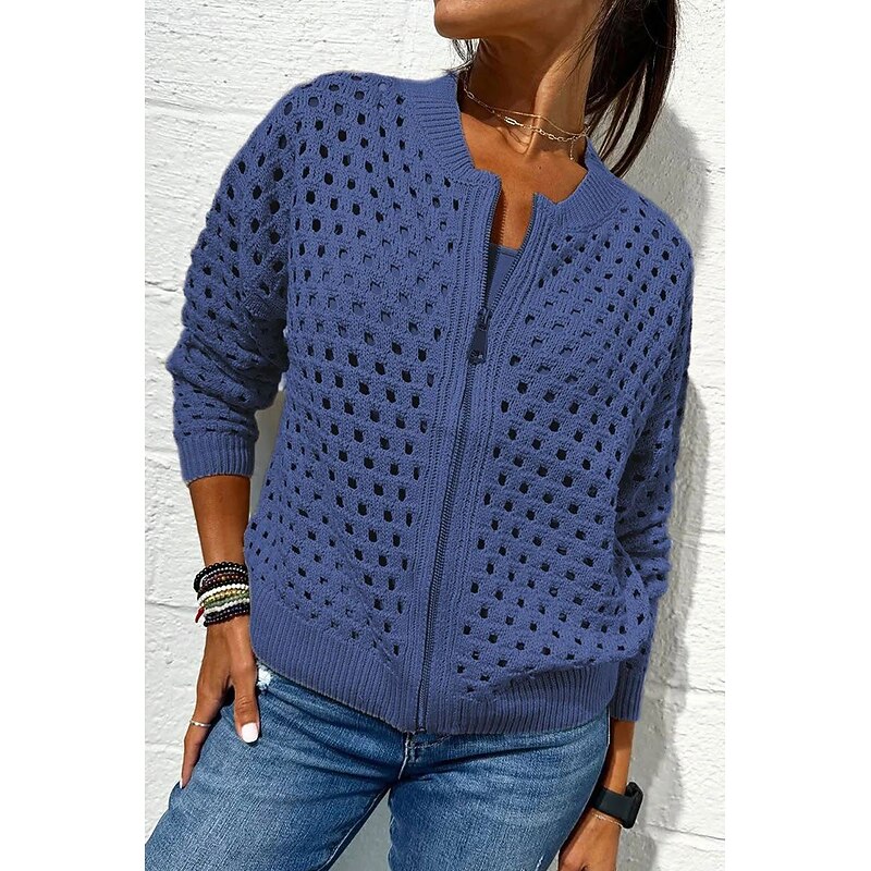 Women's Blouse Plain Basic Modern Long Sleeve Crew Neck Regular Tops Daily Holiday Going out Zipper Black White Pink Wine Army Green Summer3